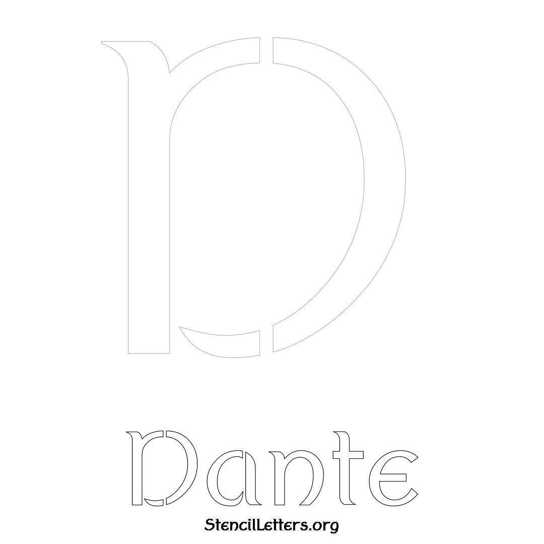 Dante printable name initial stencil in Ancient Lettering