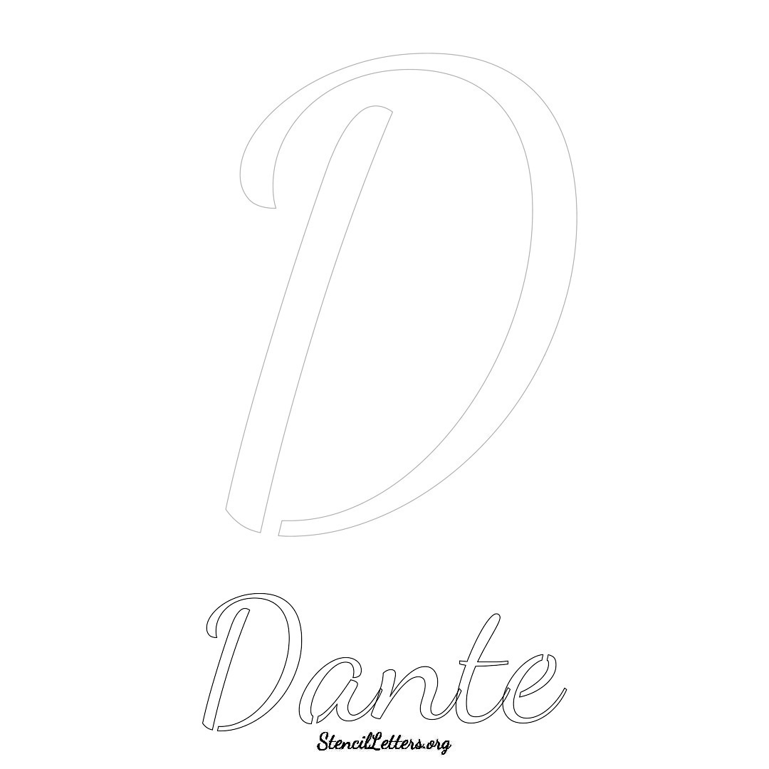 Dante printable name initial stencil in Cursive Script Lettering