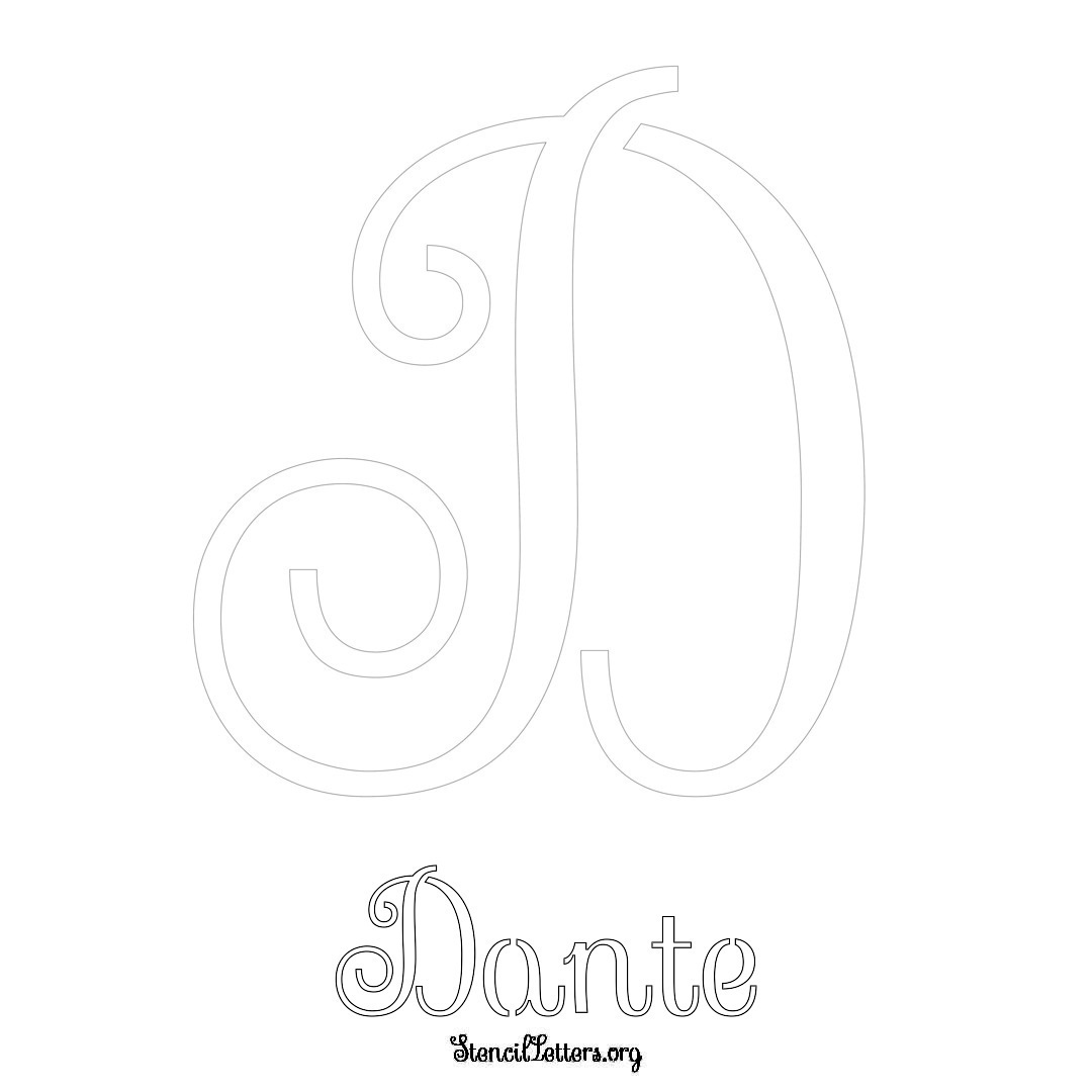 Dante printable name initial stencil in Ornamental Cursive Lettering