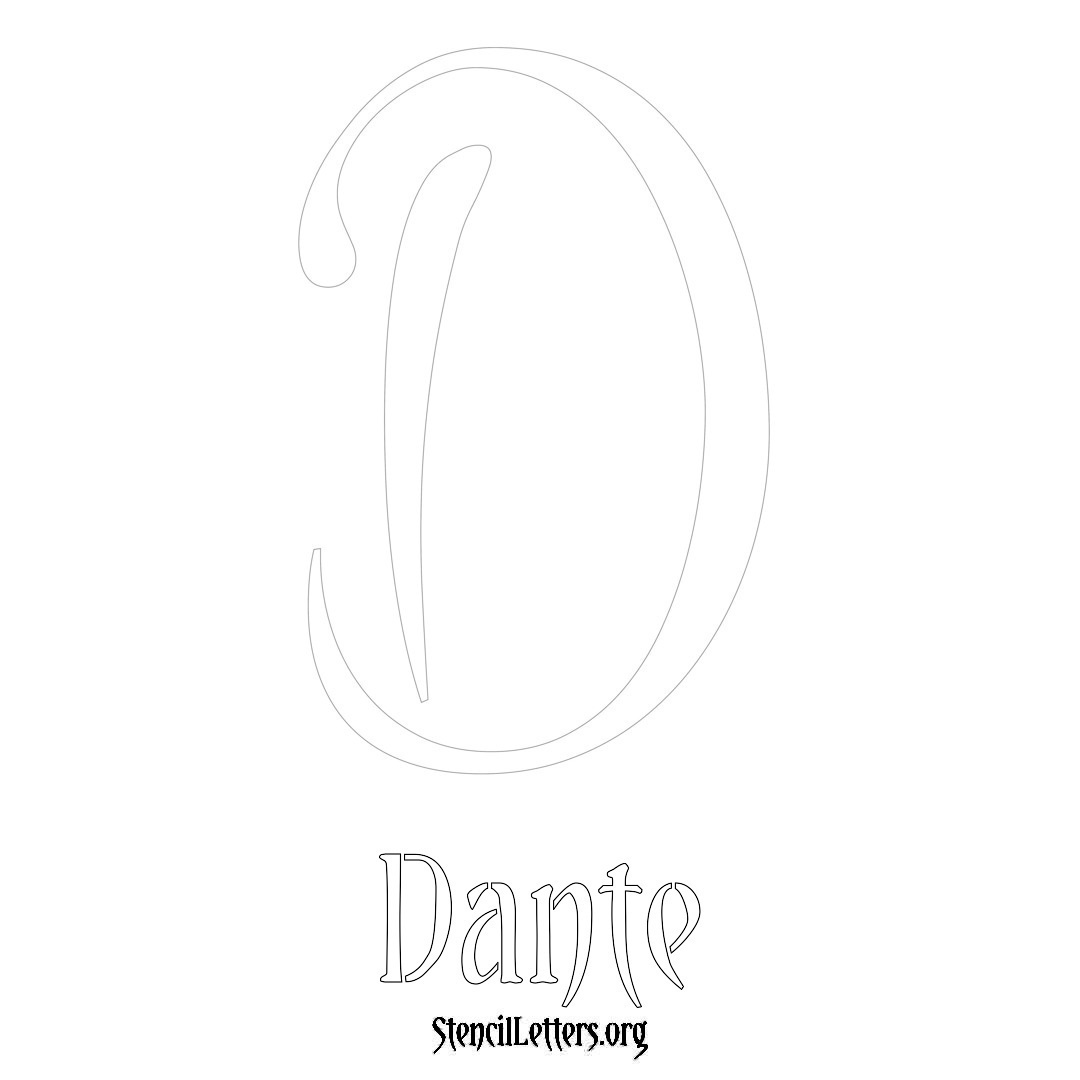 Dante printable name initial stencil in Vintage Brush Lettering