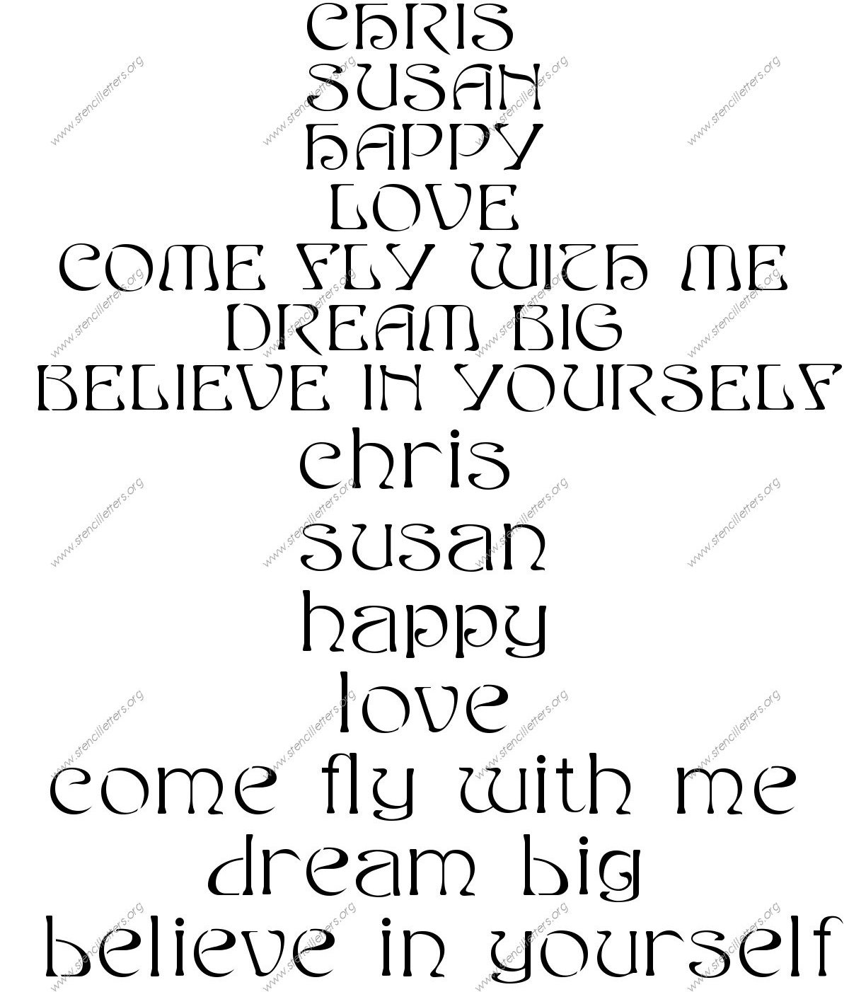 French Baroque Art Nouveau Names, Words, Phrases samples