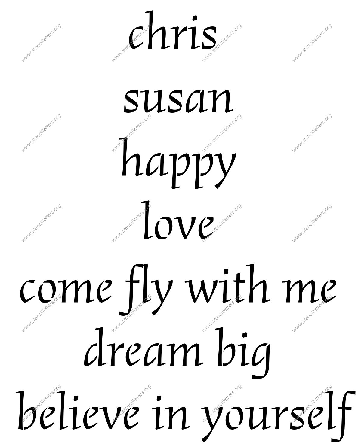 Humanist Italic lowercase stencil Names, Words, Phrases samples