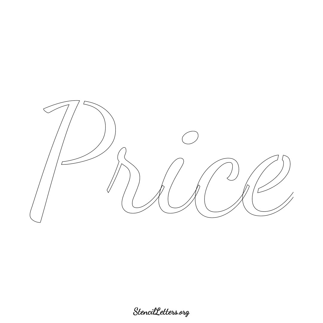 Price name stencil in Cursive Script Lettering