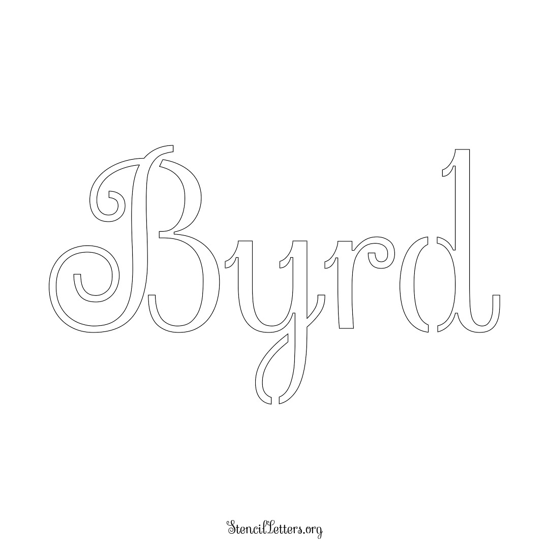 Byrd name stencil in Ornamental Cursive Lettering