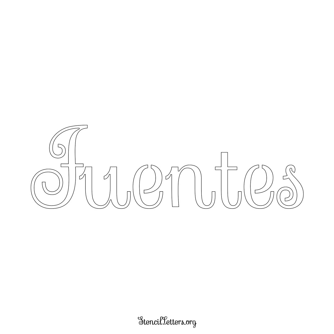 Fuentes name stencil in Ornamental Cursive Lettering
