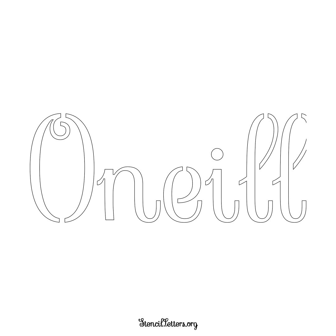 Oneill name stencil in Ornamental Cursive Lettering