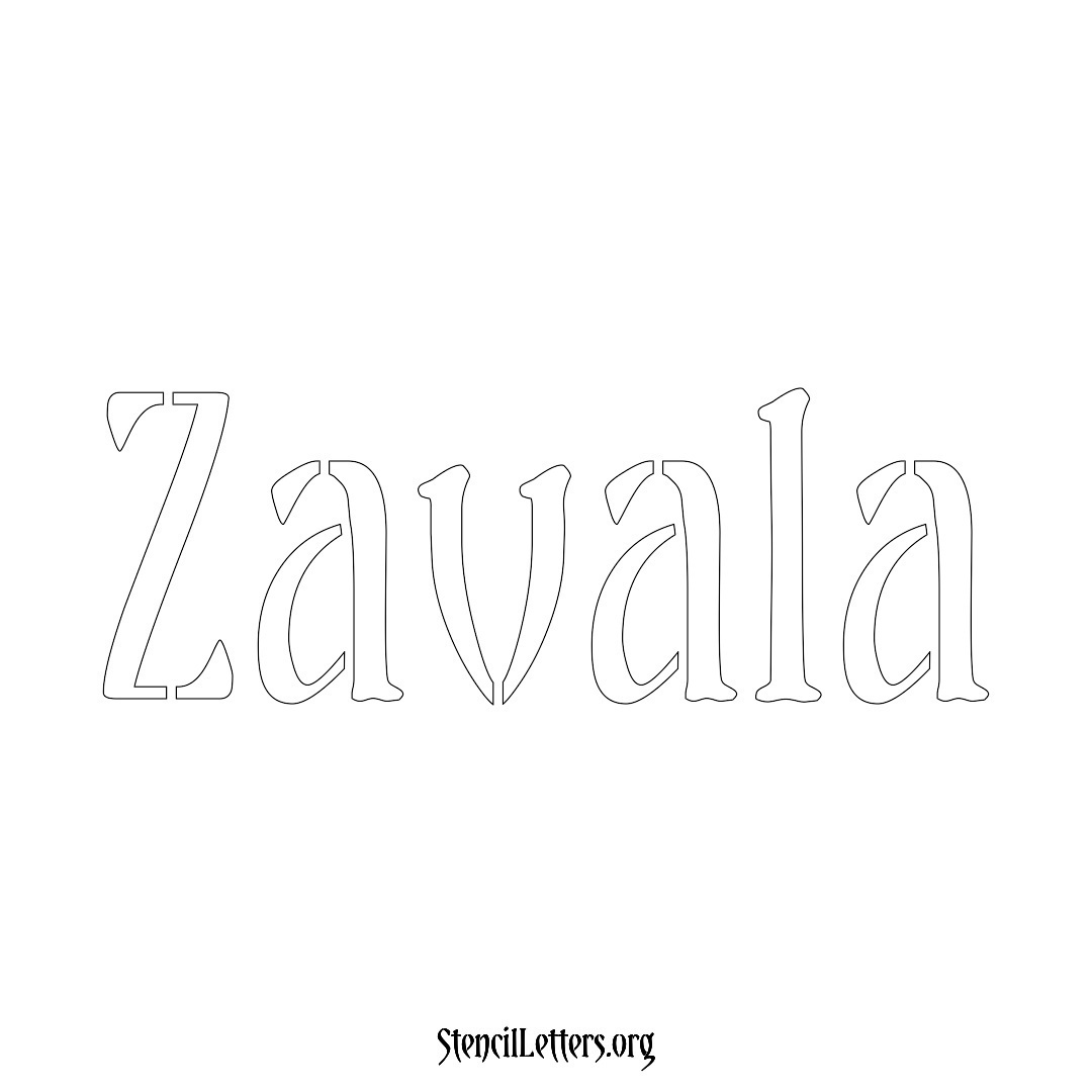 Zavala name stencil in Vintage Brush Lettering