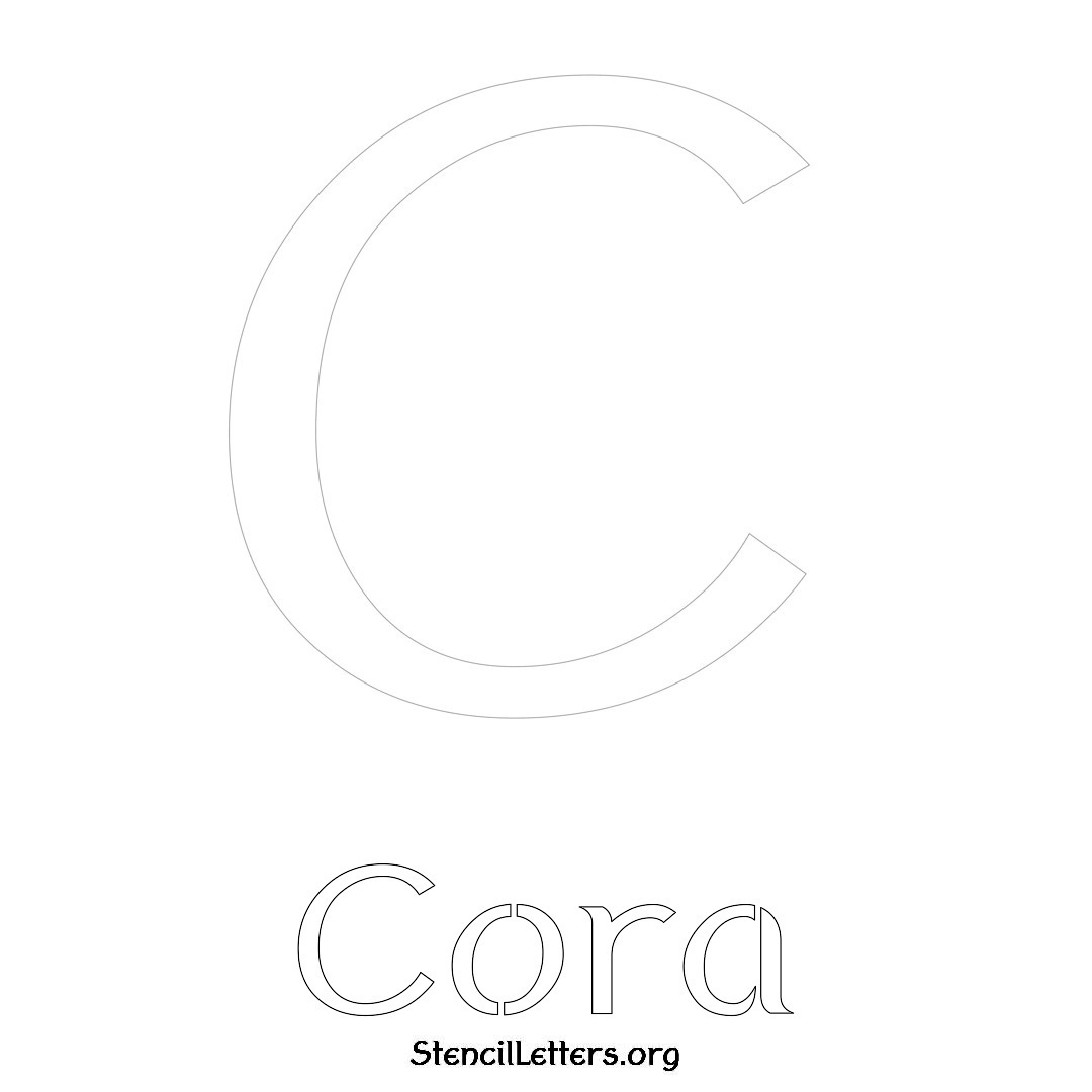 Cora printable name initial stencil in Ancient Lettering