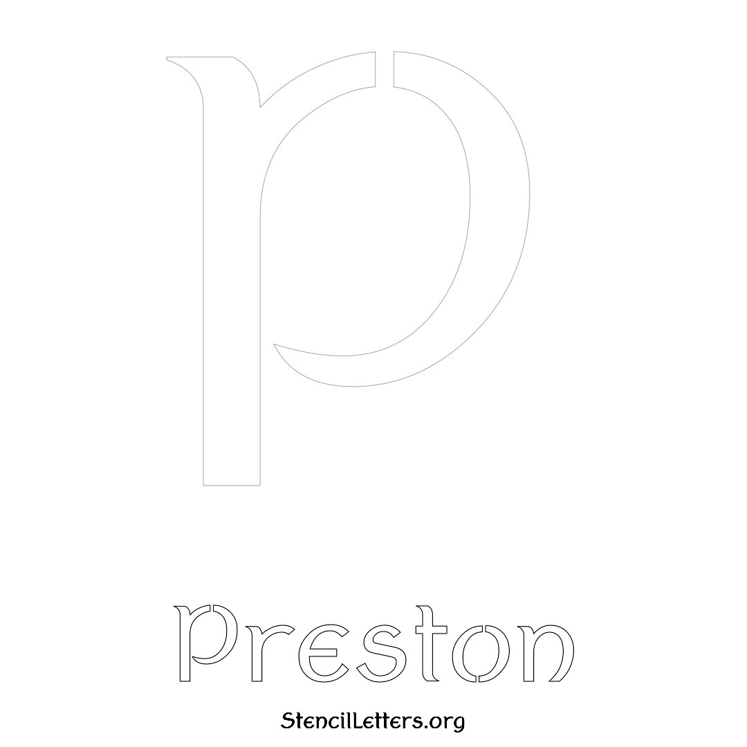 Preston printable name initial stencil in Ancient Lettering