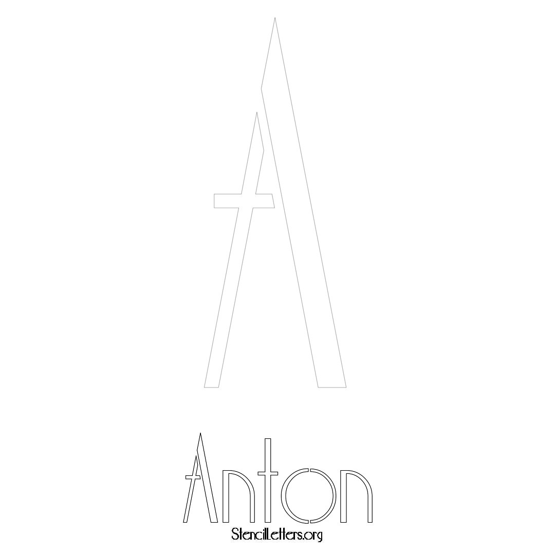 Anton printable name initial stencil in Art Deco Lettering