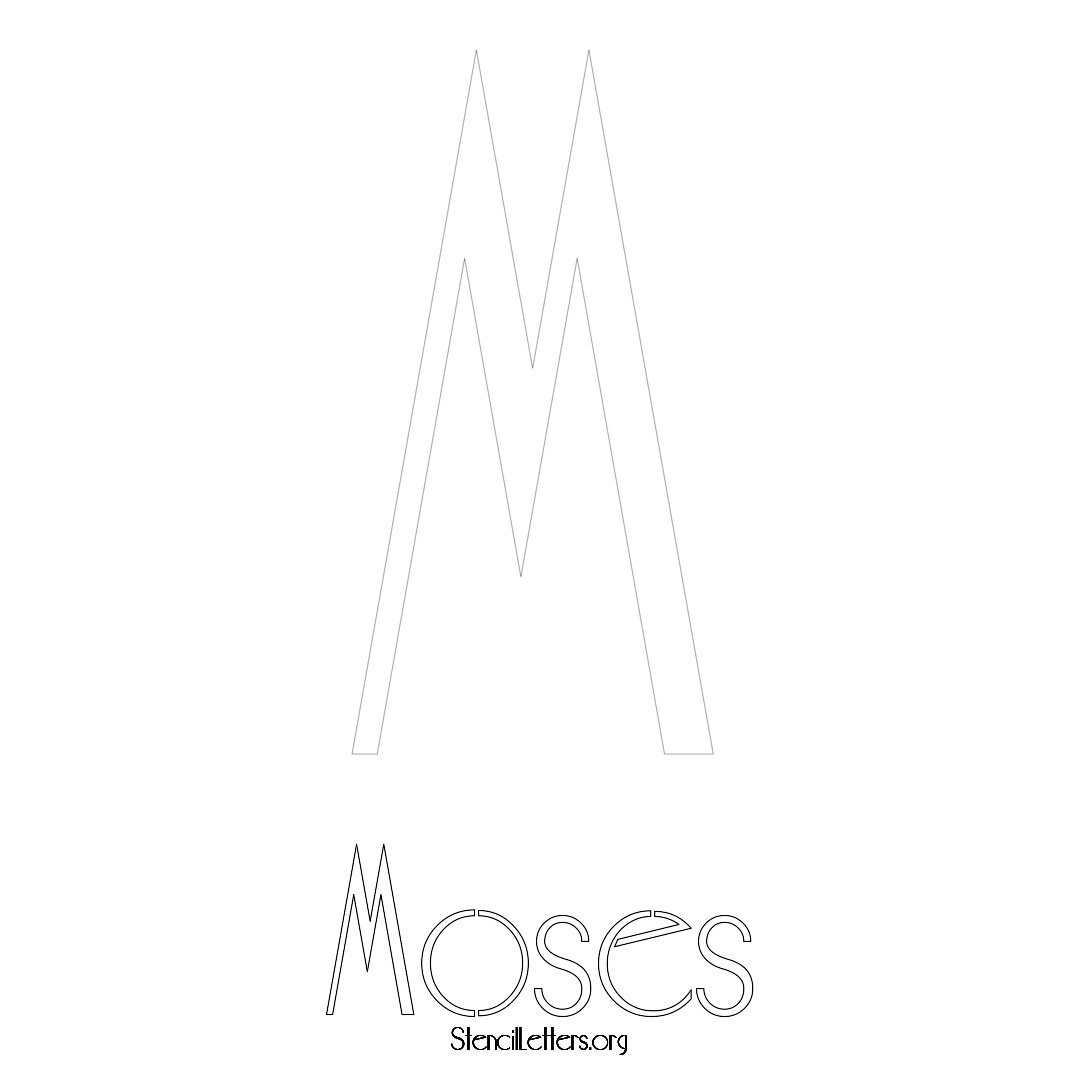 Moses printable name initial stencil in Art Deco Lettering