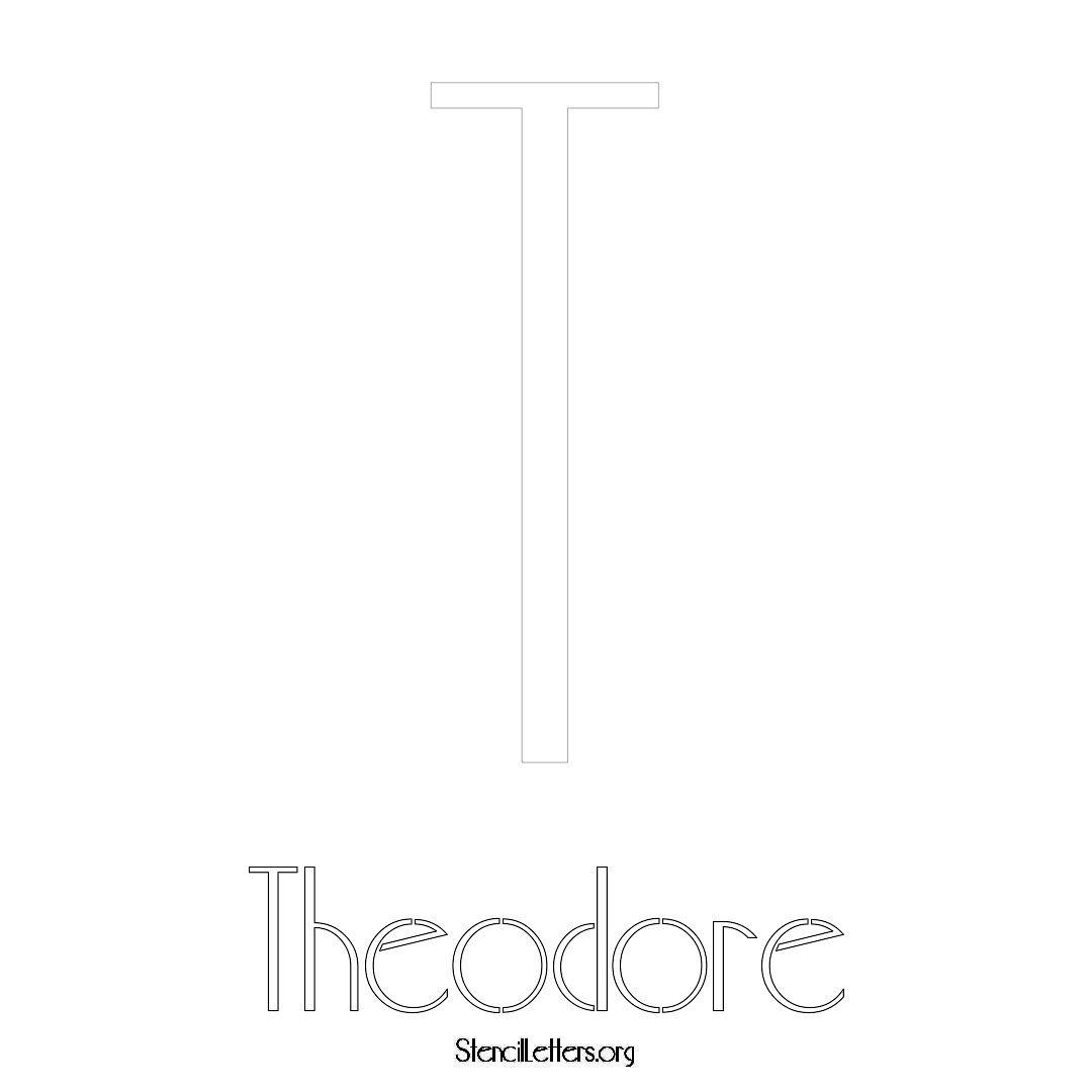 Theodore printable name initial stencil in Art Deco Lettering