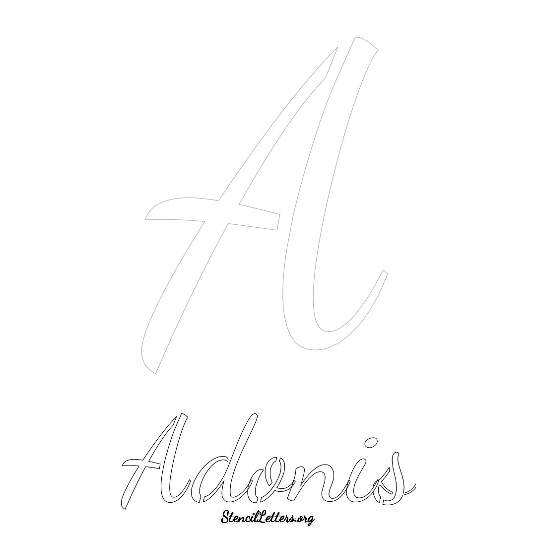 Adonis printable name initial stencil in Cursive Script Lettering