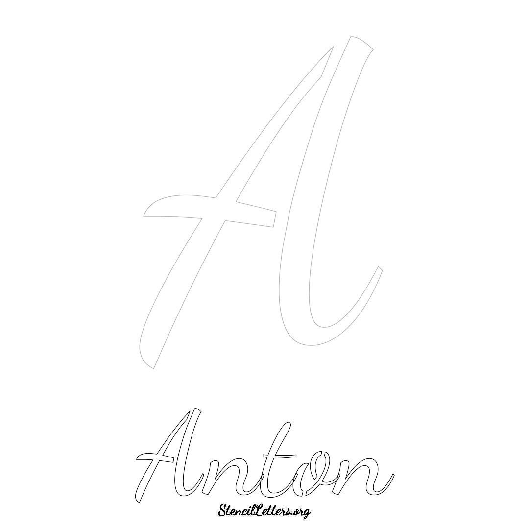 Anton printable name initial stencil in Cursive Script Lettering