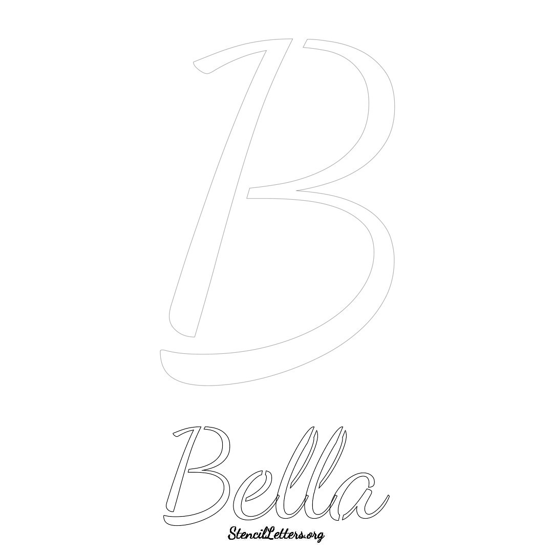Bella printable name initial stencil in Cursive Script Lettering