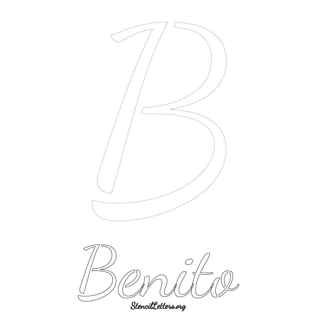Benito printable name initial stencil in Cursive Script Lettering