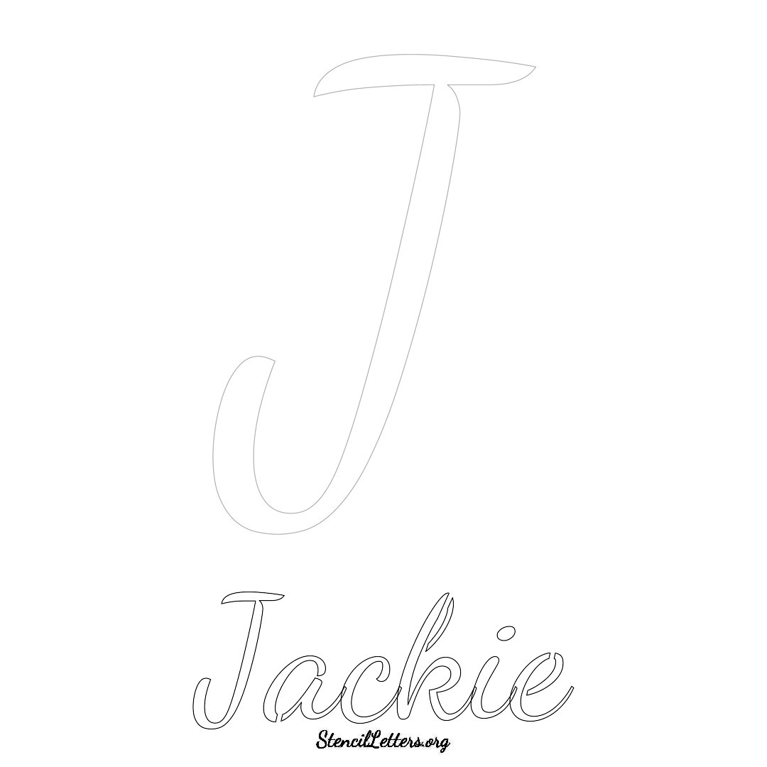 Jackie printable name initial stencil in Cursive Script Lettering