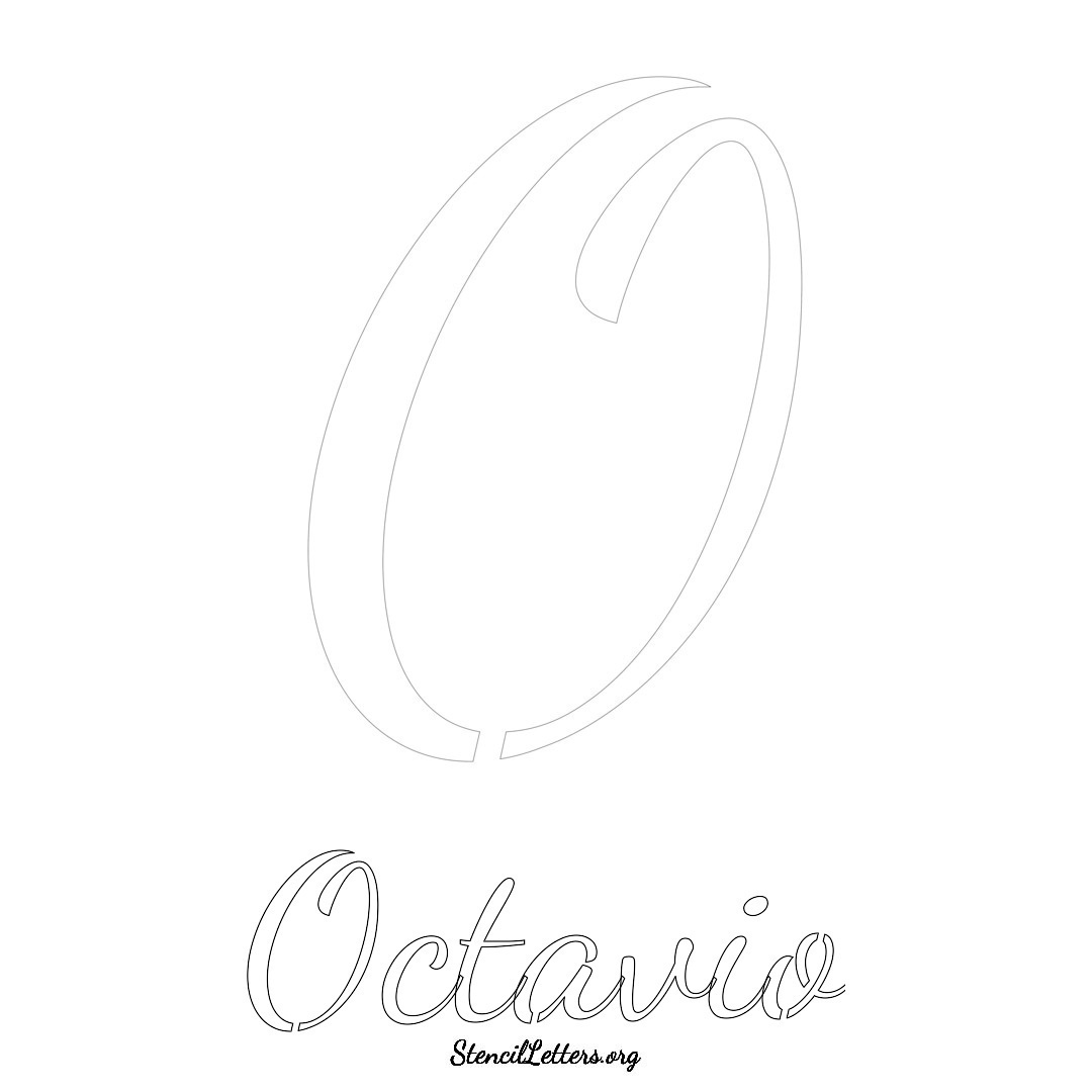 Octavio printable name initial stencil in Cursive Script Lettering