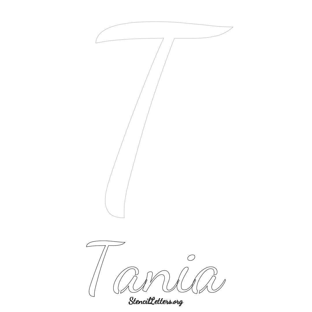 Tania printable name initial stencil in Cursive Script Lettering