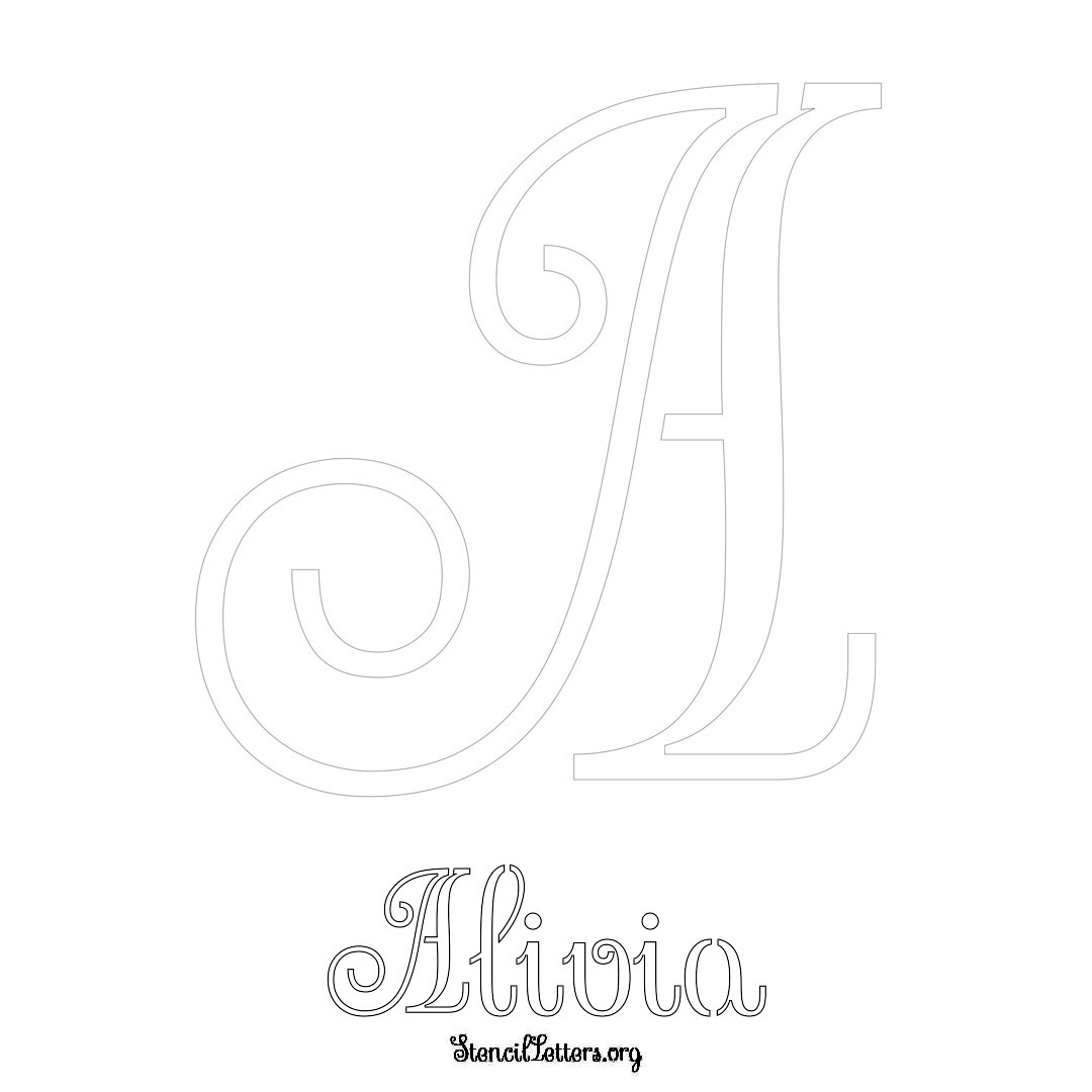 Alivia printable name initial stencil in Ornamental Cursive Lettering