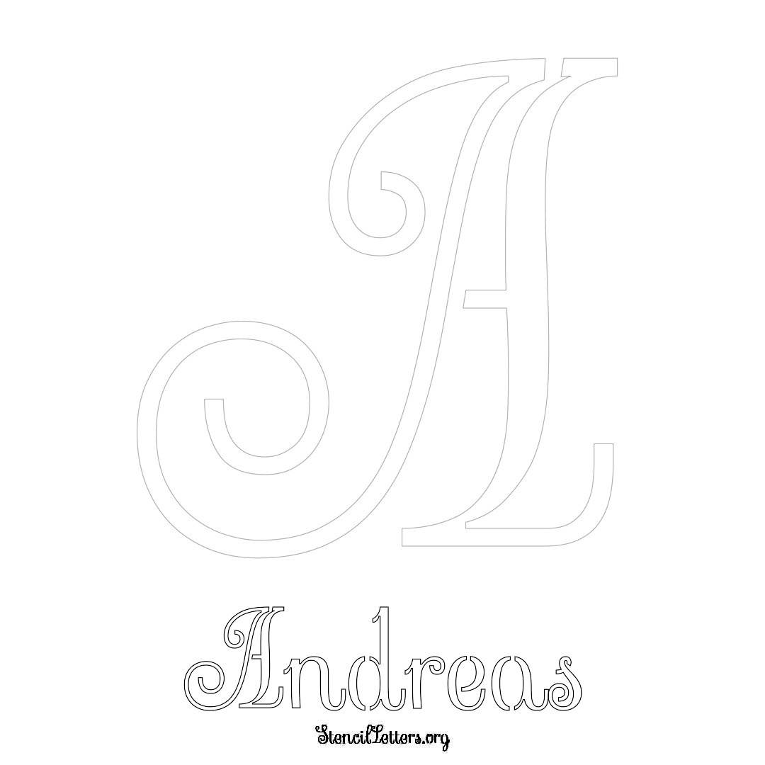 Andreas printable name initial stencil in Ornamental Cursive Lettering