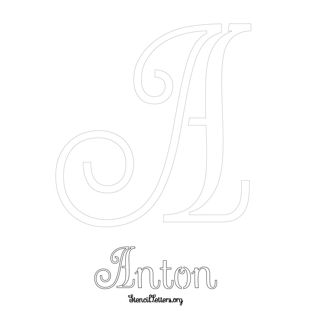 Anton printable name initial stencil in Ornamental Cursive Lettering