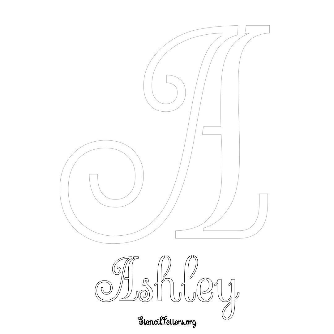 Ashley printable name initial stencil in Ornamental Cursive Lettering