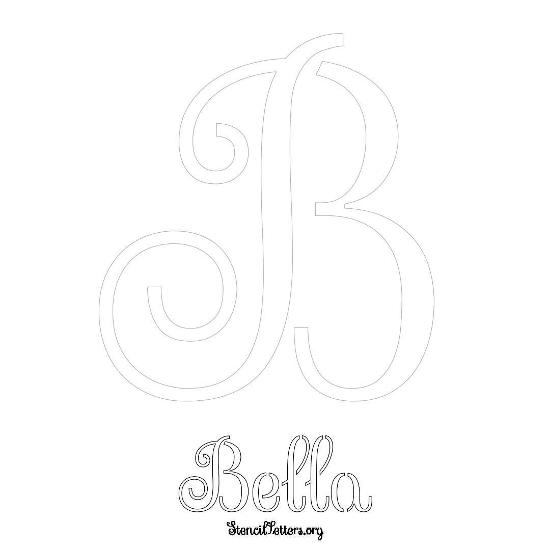 Bella printable name initial stencil in Ornamental Cursive Lettering