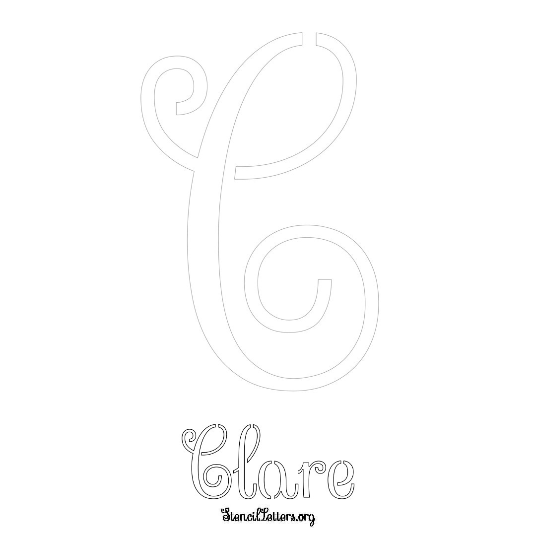 Clare printable name initial stencil in Ornamental Cursive Lettering