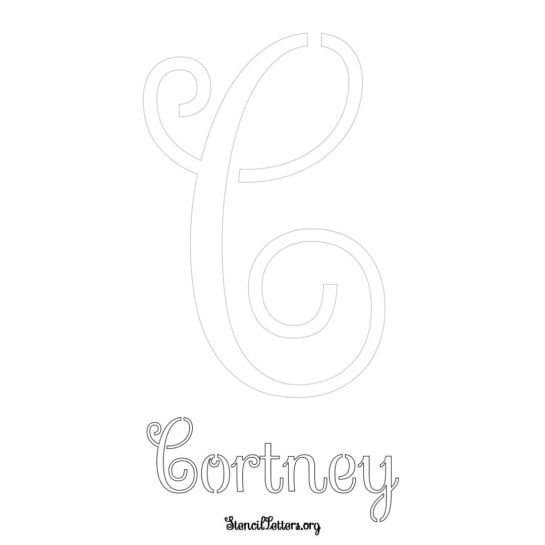 Cortney printable name initial stencil in Ornamental Cursive Lettering
