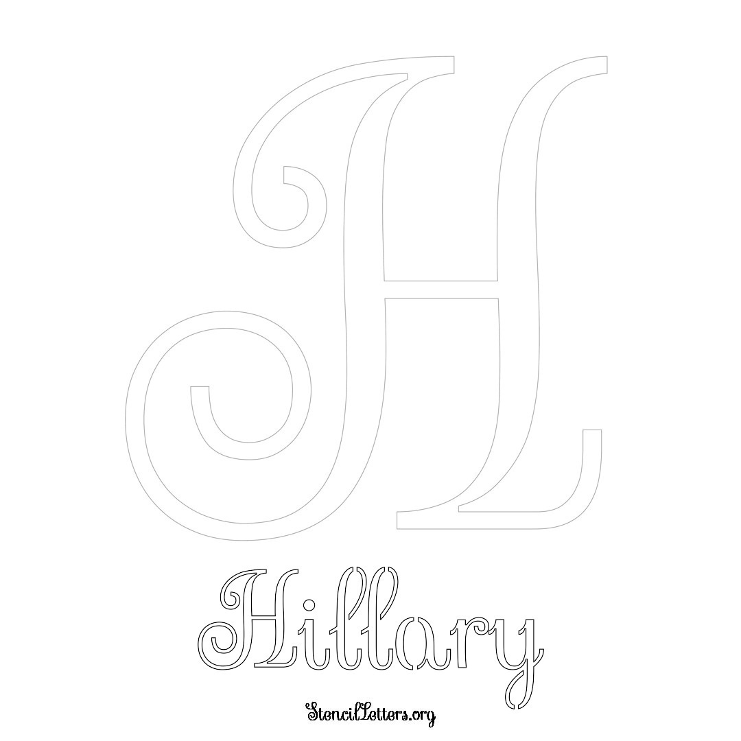 Hillary printable name initial stencil in Ornamental Cursive Lettering