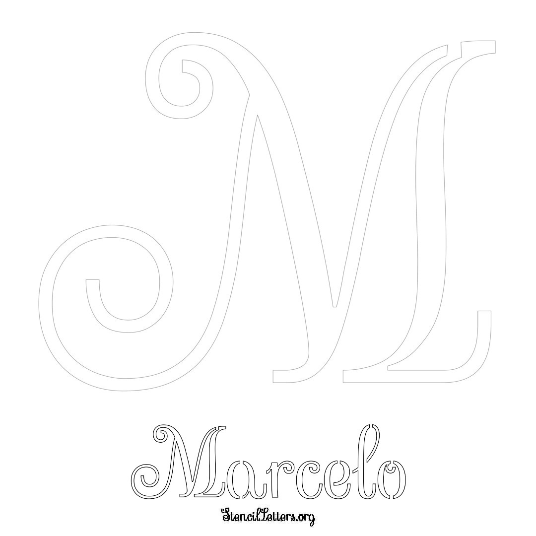 Marcelo printable name initial stencil in Ornamental Cursive Lettering