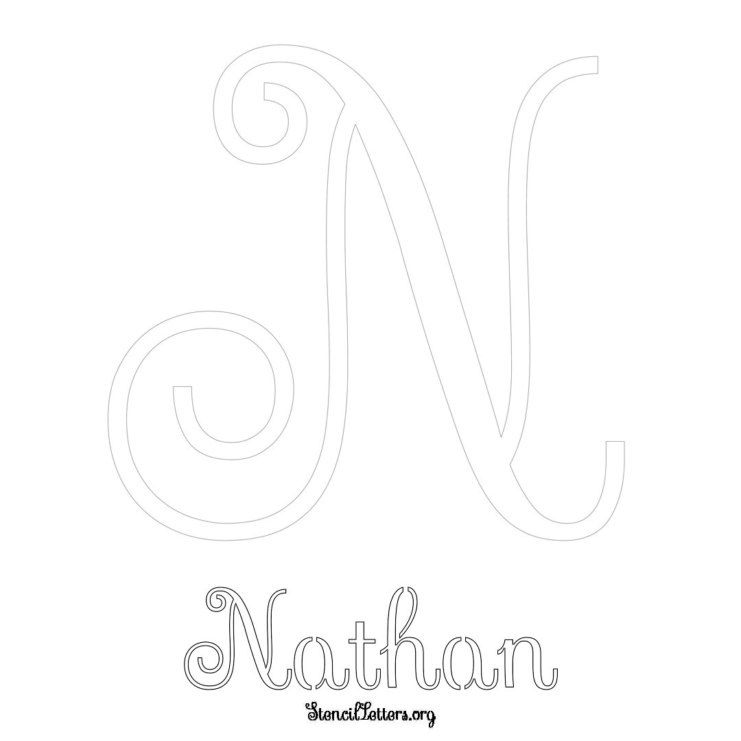 Nathan printable name initial stencil in Ornamental Cursive Lettering