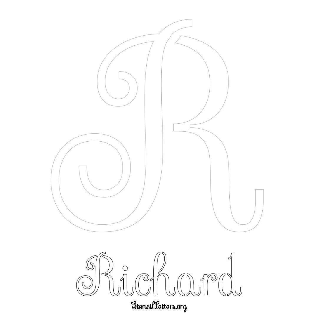 Richard printable name initial stencil in Ornamental Cursive Lettering