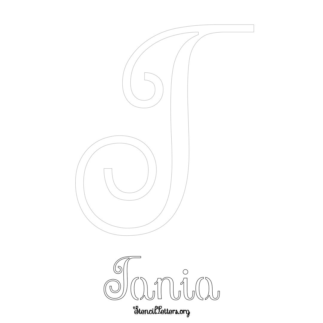 Tania printable name initial stencil in Ornamental Cursive Lettering