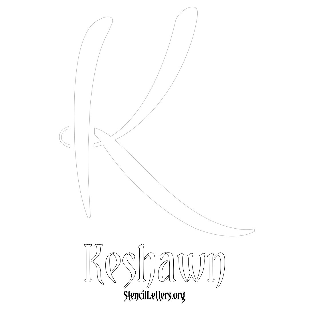 Keshawn printable name initial stencil in Vintage Brush Lettering