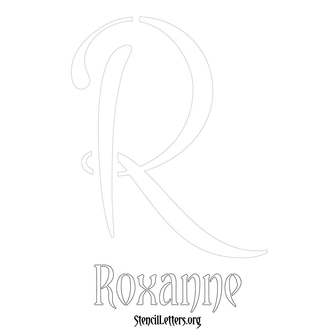 Roxanne printable name initial stencil in Vintage Brush Lettering