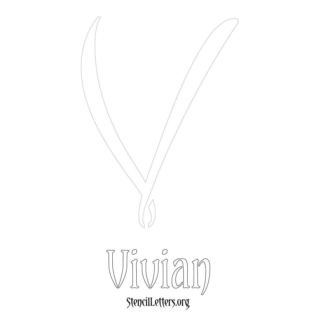 Vivian printable name initial stencil in Vintage Brush Lettering