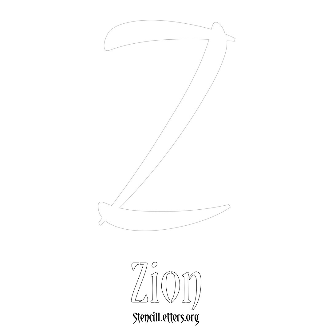 Zion printable name initial stencil in Vintage Brush Lettering